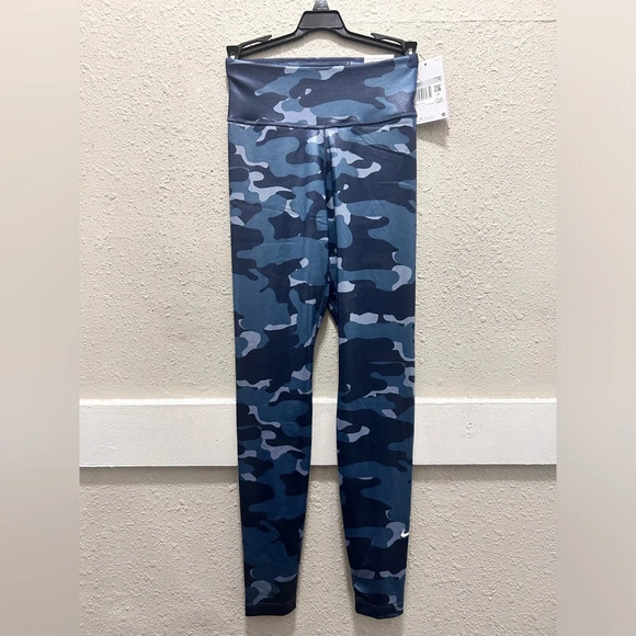 Nike One Womens Dri-FIT Mid-Rise Shiny Camo Legging Blue NWT Size XS - Picture 4 of 9
